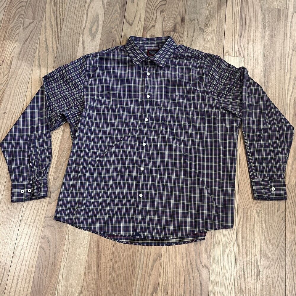 UNTUCKit Men’s 2XL Relaxed Wrinkle Free Blue Red Check Plaid Long Sleeve